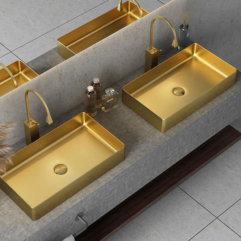 Modern Vessel Bathroom Sink Metal Rectangular with Faucet Vessel Lavatory Sink