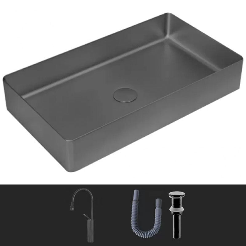 Modern Vessel Bathroom Sink Metal Rectangular with Faucet Vessel Lavatory Sink