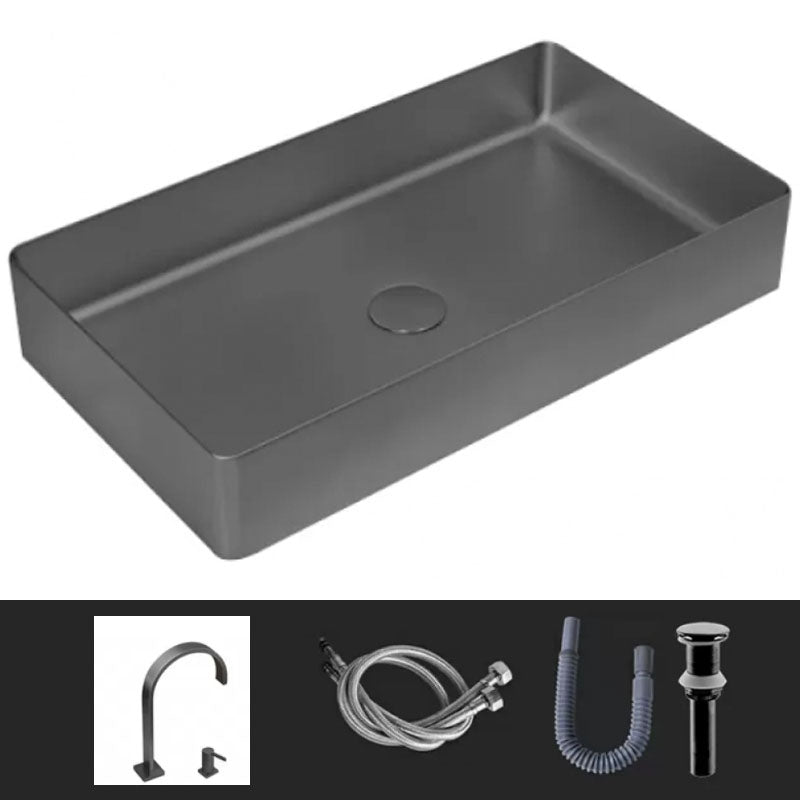 Modern Vessel Bathroom Sink Metal Rectangular with Faucet Vessel Lavatory Sink