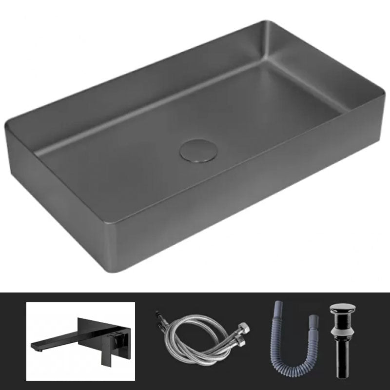Modern Vessel Bathroom Sink Metal Rectangular with Faucet Vessel Lavatory Sink