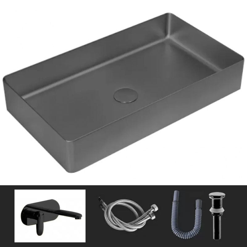 Modern Vessel Bathroom Sink Metal Rectangular with Faucet Vessel Lavatory Sink