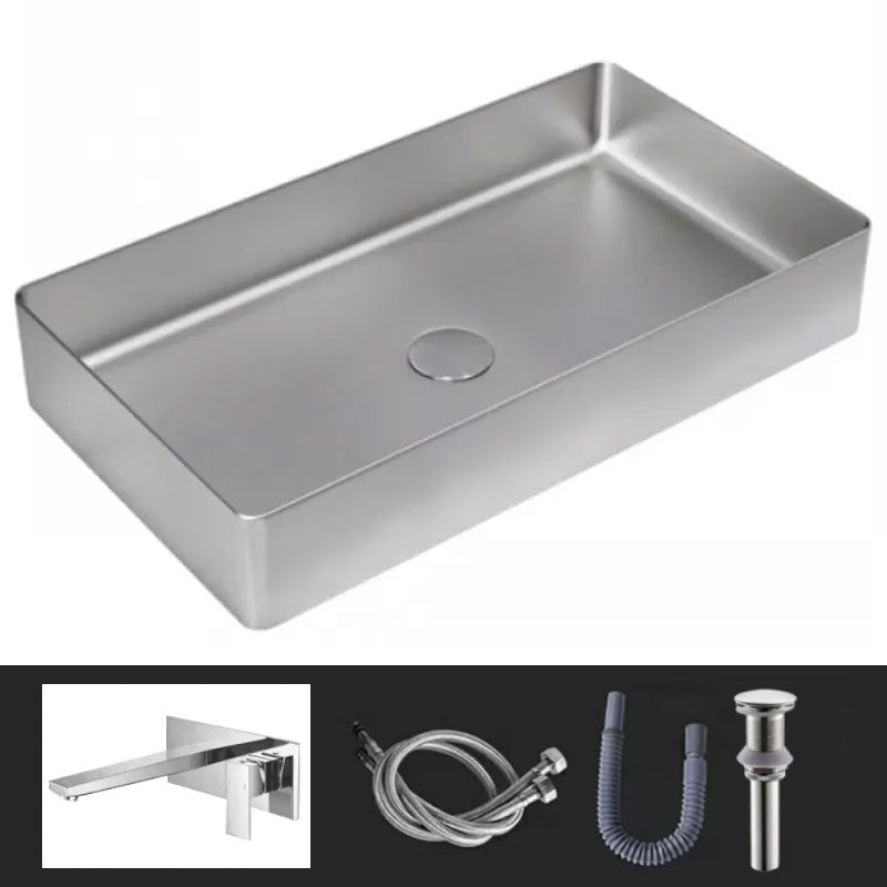 Modern Vessel Bathroom Sink Metal Rectangular with Faucet Vessel Lavatory Sink