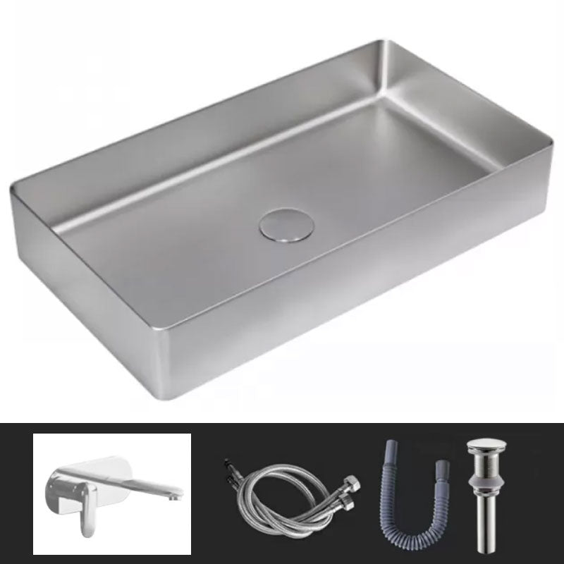 Modern Vessel Bathroom Sink Metal Rectangular with Faucet Vessel Lavatory Sink