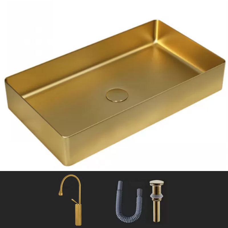 Modern Vessel Bathroom Sink Metal Rectangular with Faucet Vessel Lavatory Sink