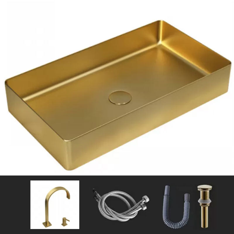 Modern Vessel Bathroom Sink Metal Rectangular with Faucet Vessel Lavatory Sink
