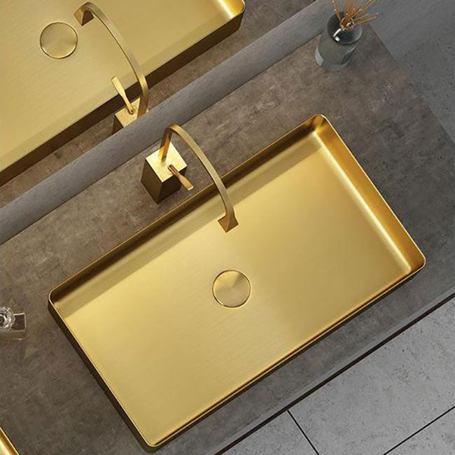 Modern Vessel Bathroom Sink Metal Rectangular with Faucet Vessel Lavatory Sink