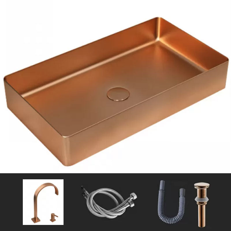 Modern Vessel Bathroom Sink Metal Rectangular with Faucet Vessel Lavatory Sink