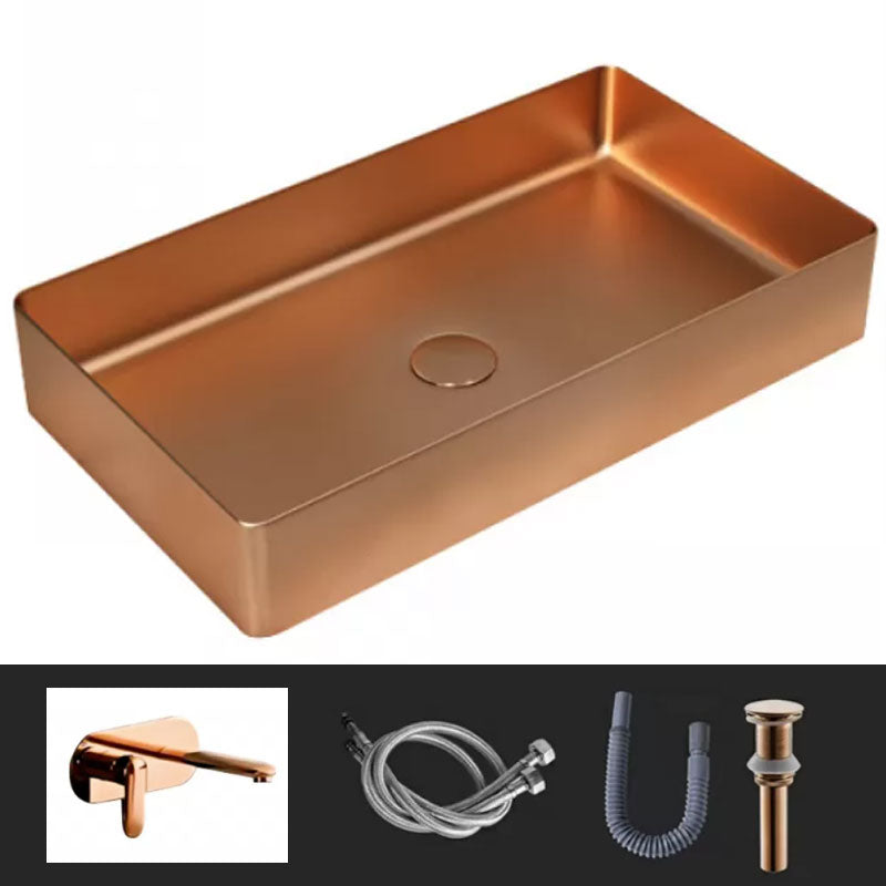 Modern Vessel Bathroom Sink Metal Rectangular with Faucet Vessel Lavatory Sink