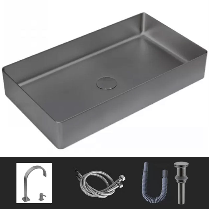 Modern Vessel Bathroom Sink Metal Rectangular with Faucet Vessel Lavatory Sink