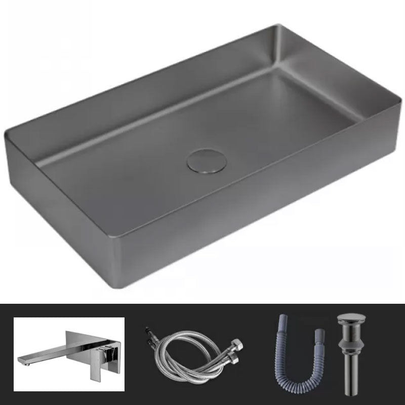 Modern Vessel Bathroom Sink Metal Rectangular with Faucet Vessel Lavatory Sink
