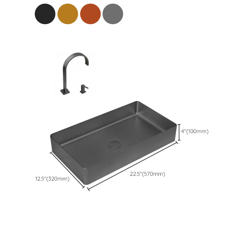 Modern Vessel Bathroom Sink Metal Rectangular with Faucet Vessel Lavatory Sink