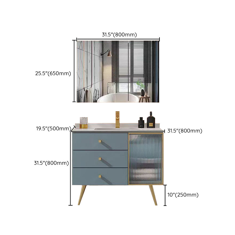 Freestanding Bathroom Vanity Blue Wood Frame Single Sink Rectangular Vanity with 3 Drawers