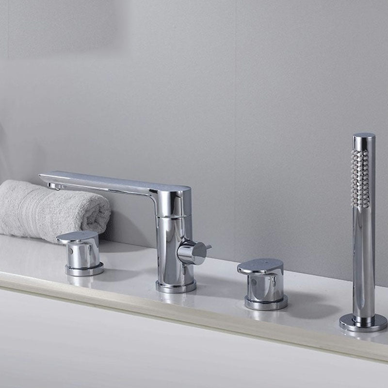 Deck Mounted Copper Roman Tub Faucet Low Arc Roman Tub Faucet Set with Hand Shower