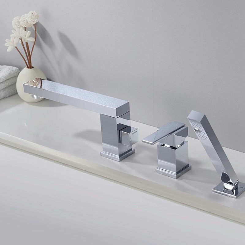 Deck Mounted Copper Roman Tub Faucet Low Arc Roman Tub Faucet Set with Hand Shower