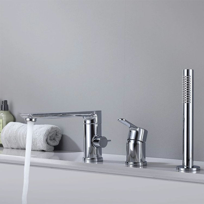 Deck Mounted Copper Roman Tub Faucet Low Arc Roman Tub Faucet Set with Hand Shower