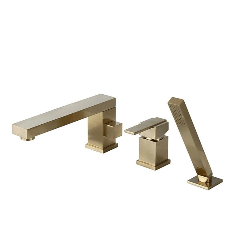 Deck Mounted Copper Roman Tub Faucet Low Arc Roman Tub Faucet Set with Hand Shower