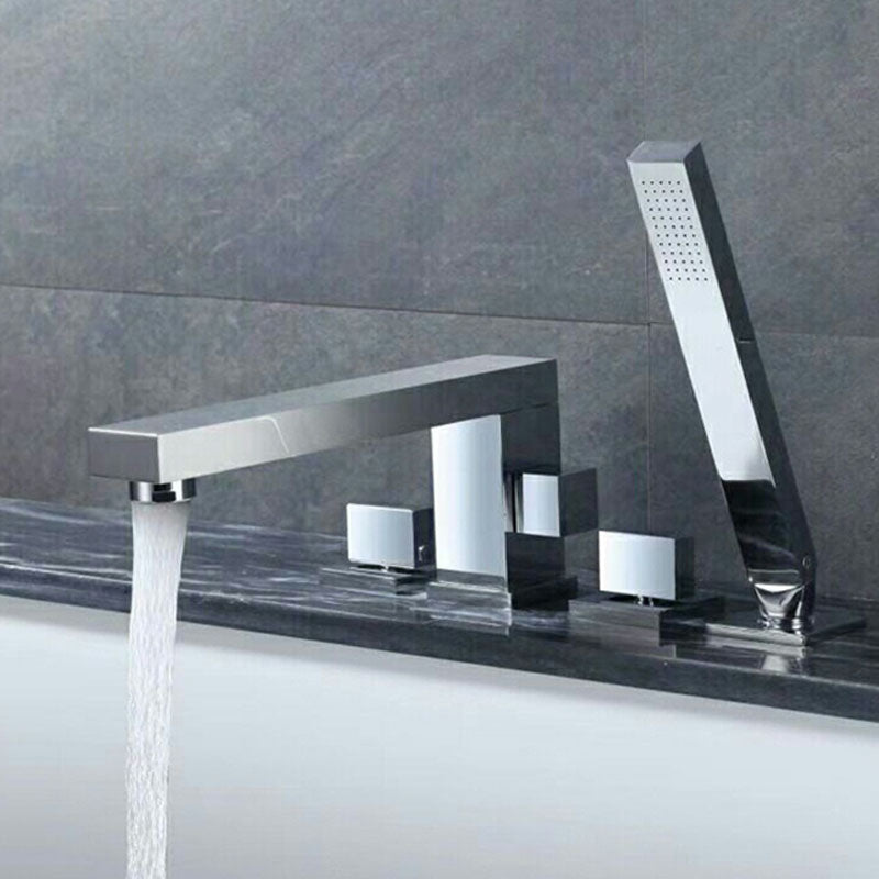 Deck Mounted Copper Roman Tub Faucet Low Arc Roman Tub Faucet Set with Hand Shower
