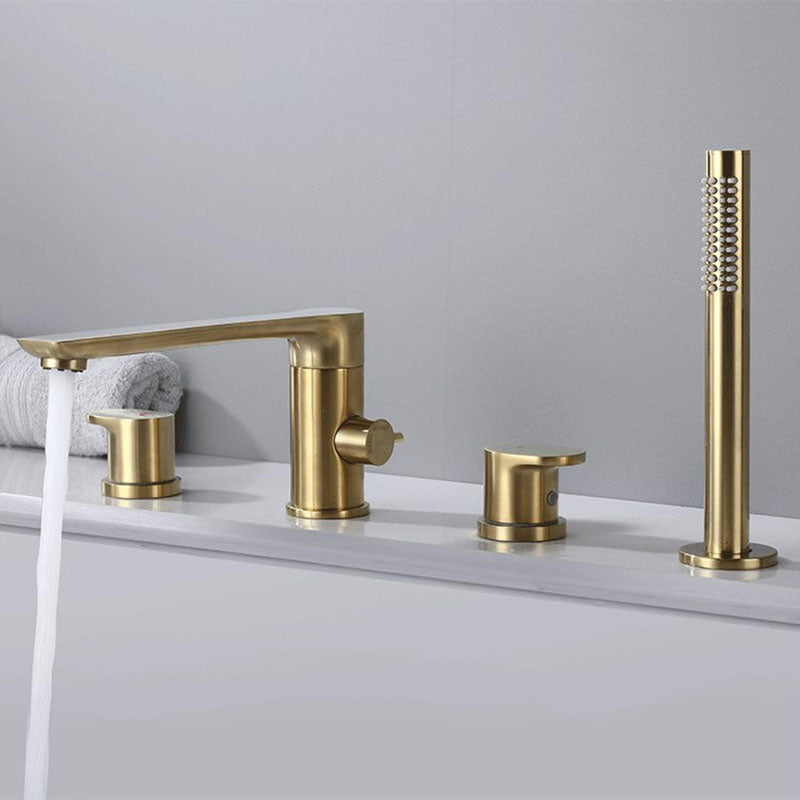 Deck Mounted Copper Roman Tub Faucet Low Arc Roman Tub Faucet Set with Hand Shower