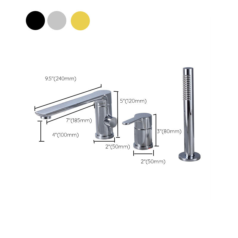 Deck Mounted Copper Roman Tub Faucet Low Arc Roman Tub Faucet Set with Hand Shower