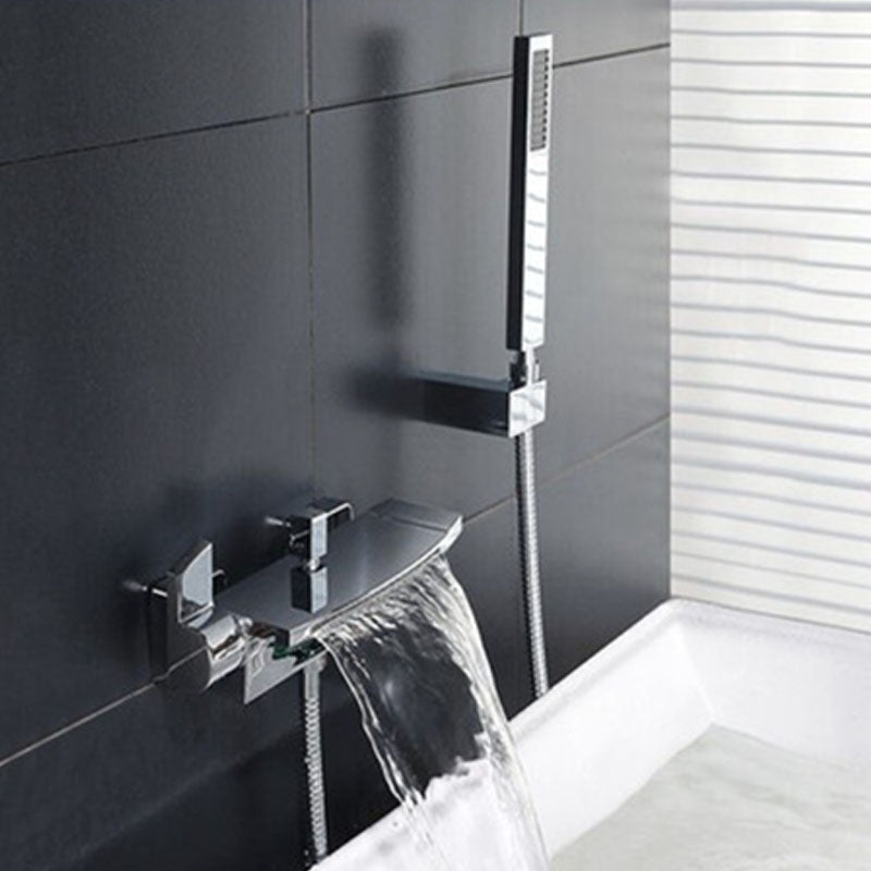 Wall Mounted Metal Tub Filler Double Handles Waterfall Faucet