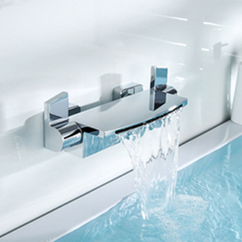 Wall Mounted Metal Tub Filler Double Handles Waterfall Faucet