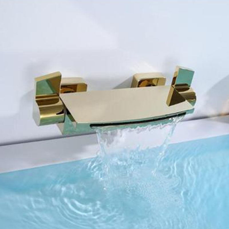 Wall Mounted Metal Tub Filler Double Handles Waterfall Faucet