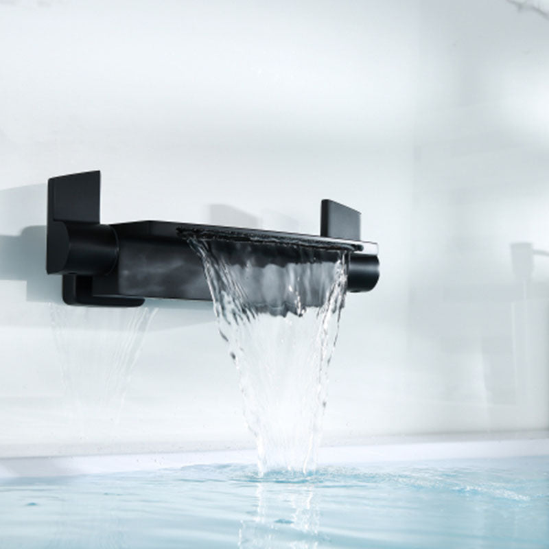 Wall Mounted Metal Tub Filler Double Handles Waterfall Faucet