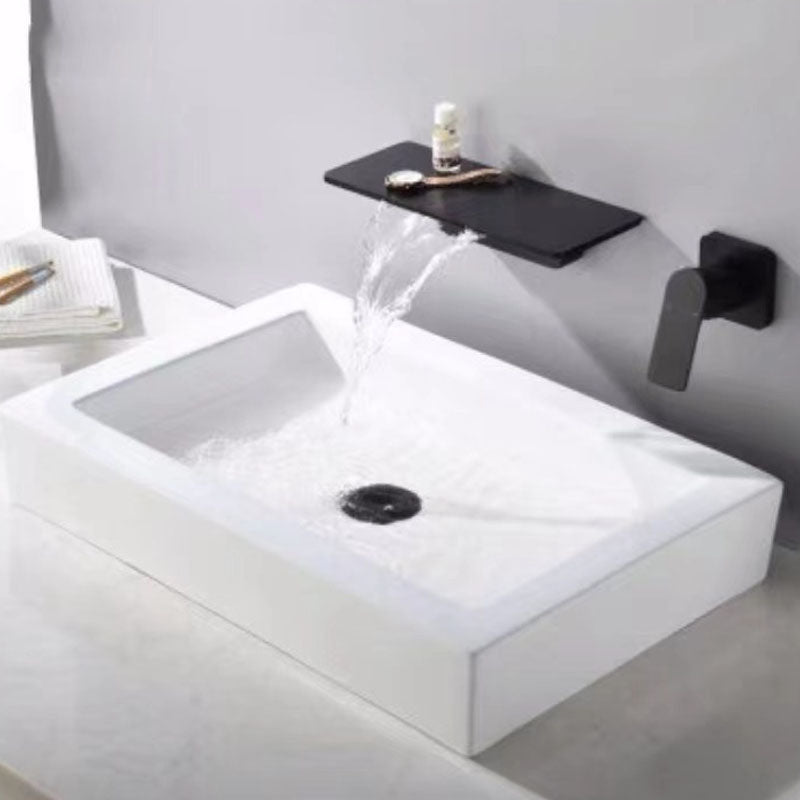 Contemporary Wall Mounted Metal Tub Filler Low Arc Waterfall Bathroom Faucet