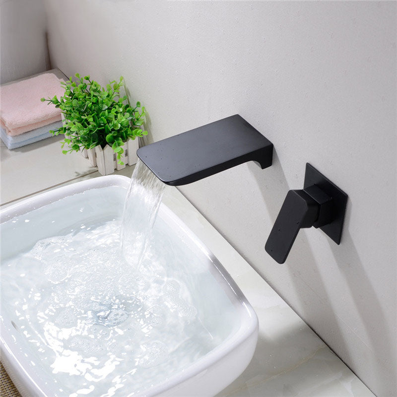 Contemporary Wall Mounted Metal Tub Filler Low Arc Waterfall Bathroom Faucet