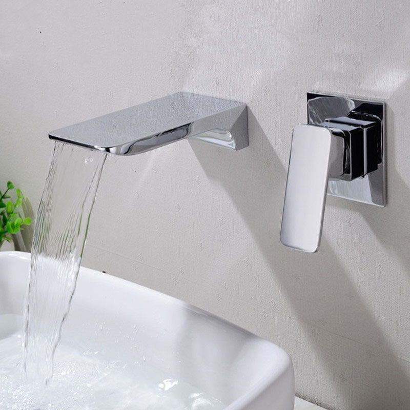 Contemporary Wall Mounted Metal Tub Filler Low Arc Waterfall Bathroom Faucet