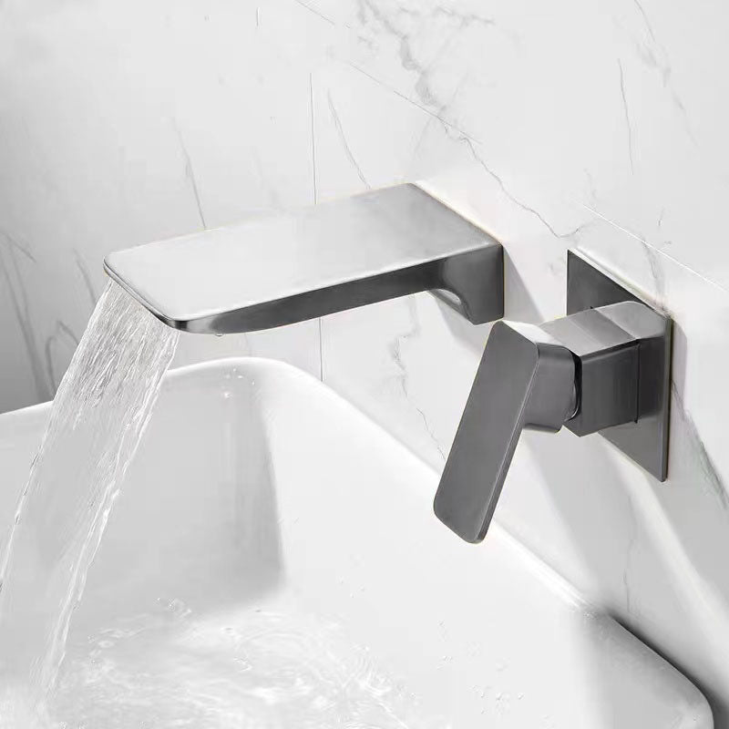 Contemporary Wall Mounted Metal Tub Filler Low Arc Waterfall Bathroom Faucet