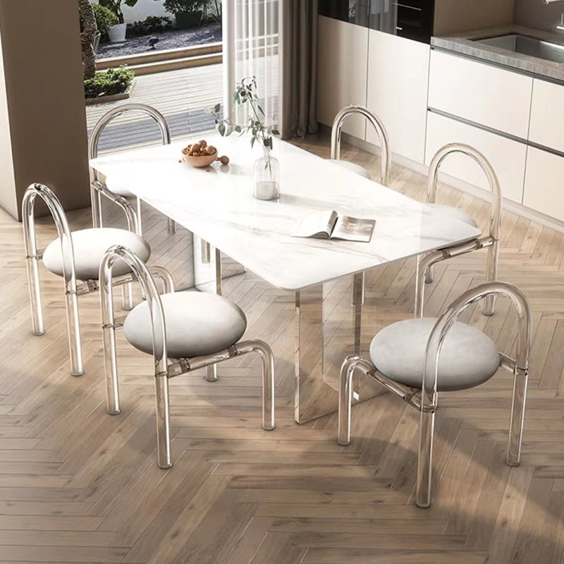 Simplicity Style Dinette Table Stone Rectangle Dining Room Table in White
