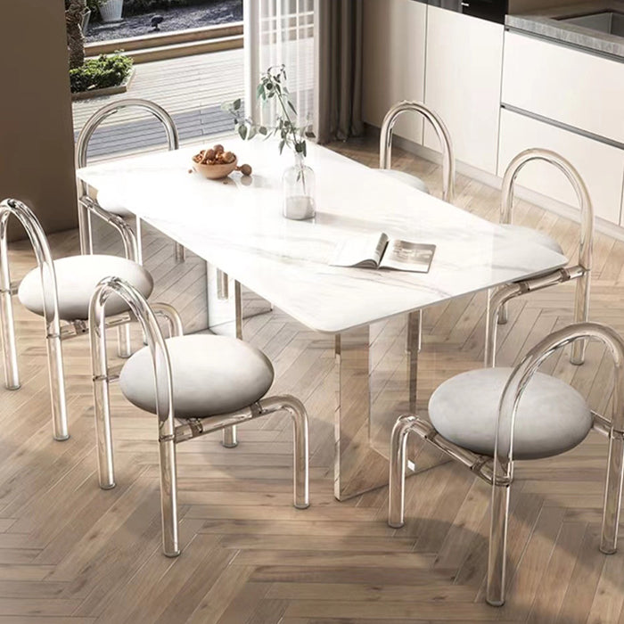 Simplicity Style Dinette Table Stone Rectangle Dining Room Table in White
