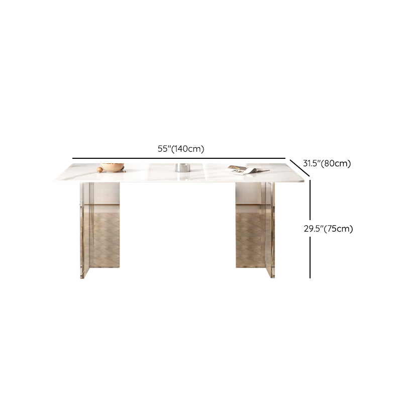 Simplicity Style Dinette Table Stone Rectangle Dining Room Table in White