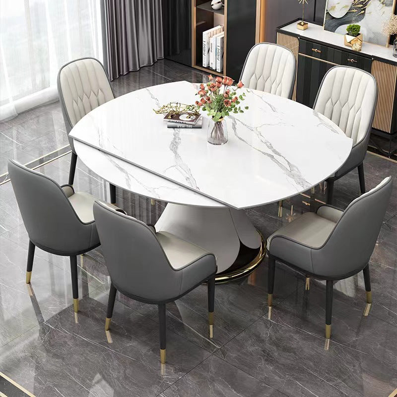 Glam Style Sintered Stone Table Pedestal Dining Table for Kitchen