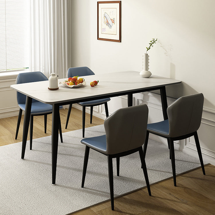 Glam Style Rectangle Dining Table Stone Top Dining Table with Black Legs
