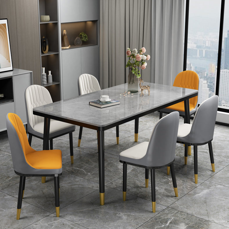 Rectangle Stone Top Dining Table Glam Style Kitchen Dining Table