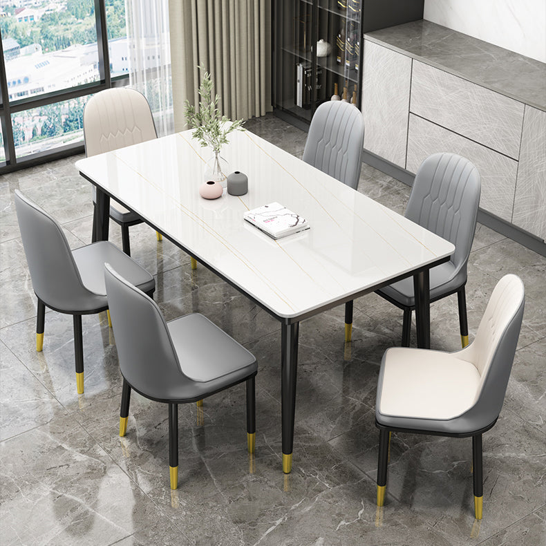 Glam Style Rectangle Dining Table Stone Top Dining Room Table