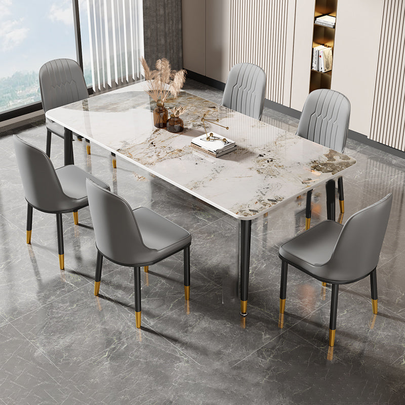 Glam Style Rectangle Dining Table Stone Top Dining Room Table