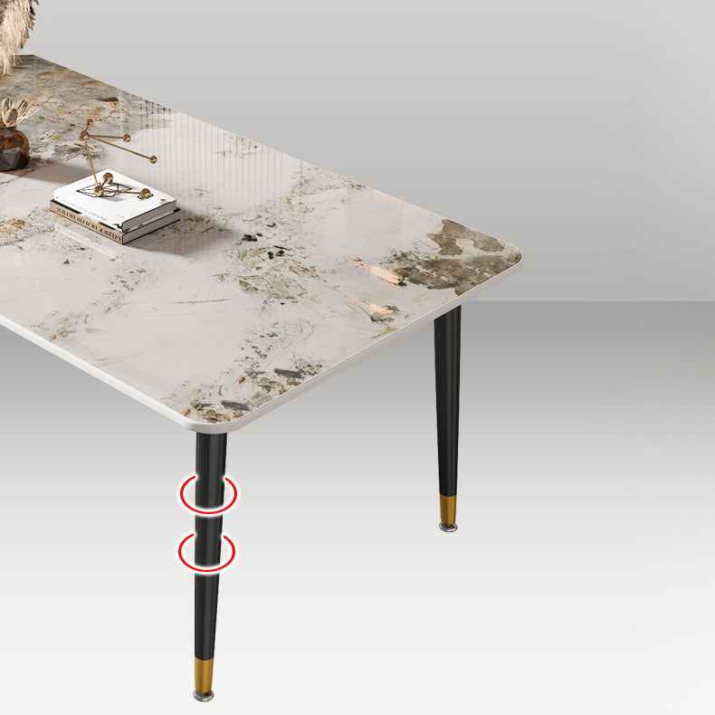 Glam Style Rectangle Dining Table Stone Top Dining Room Table