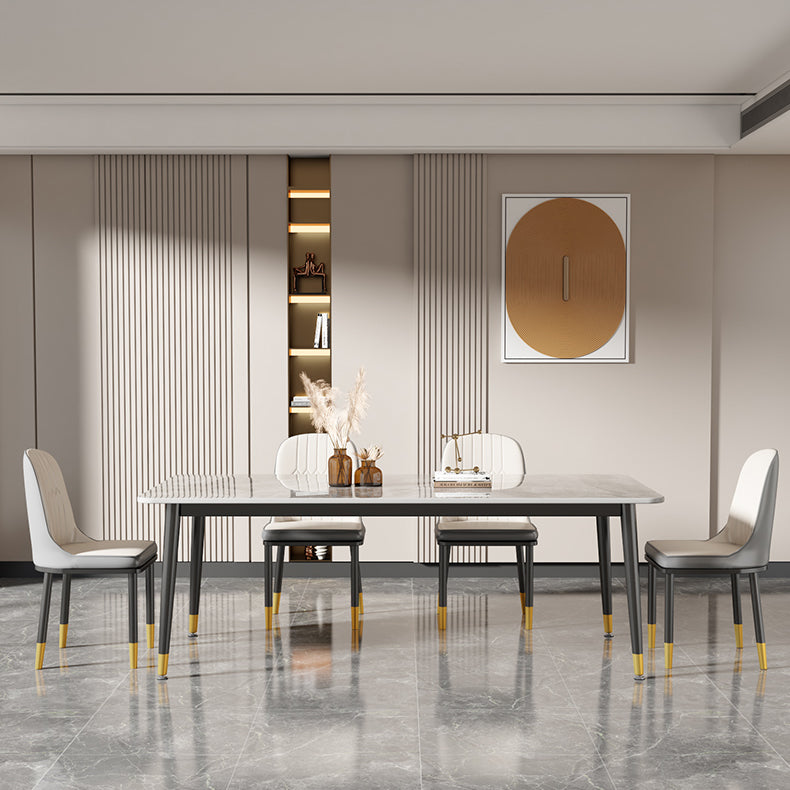 Glam Style Rectangle Dining Table Stone Top Dining Room Table