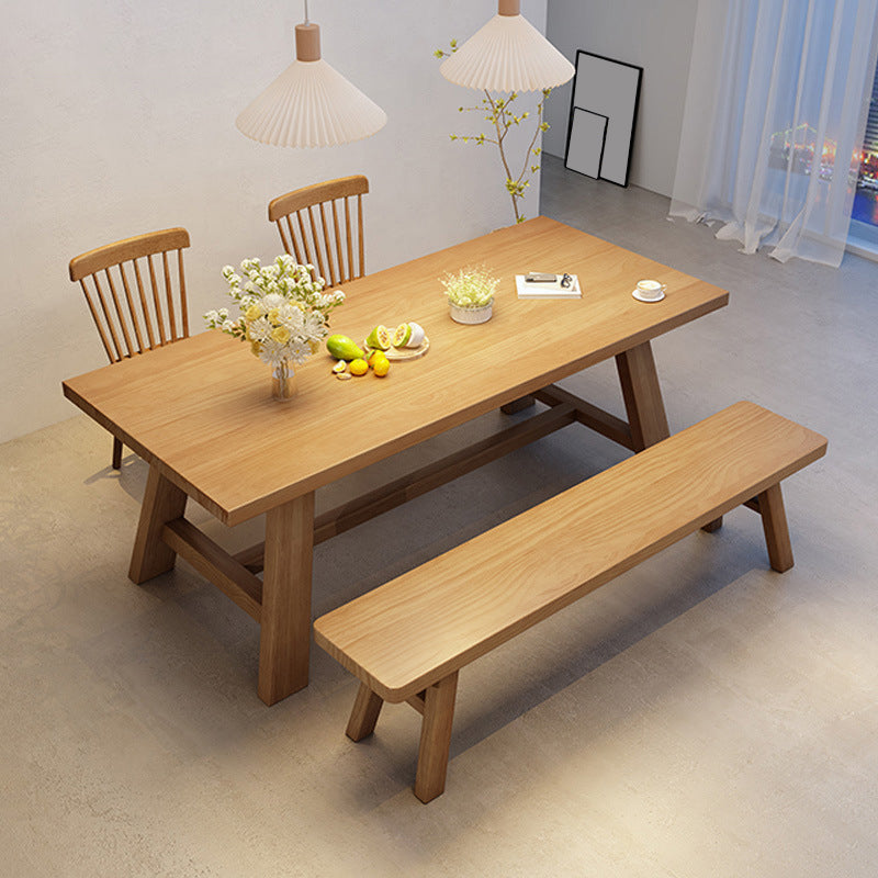 Industrial Style Dinette Table Rectangle Solid Wood Dinner Table in Brown