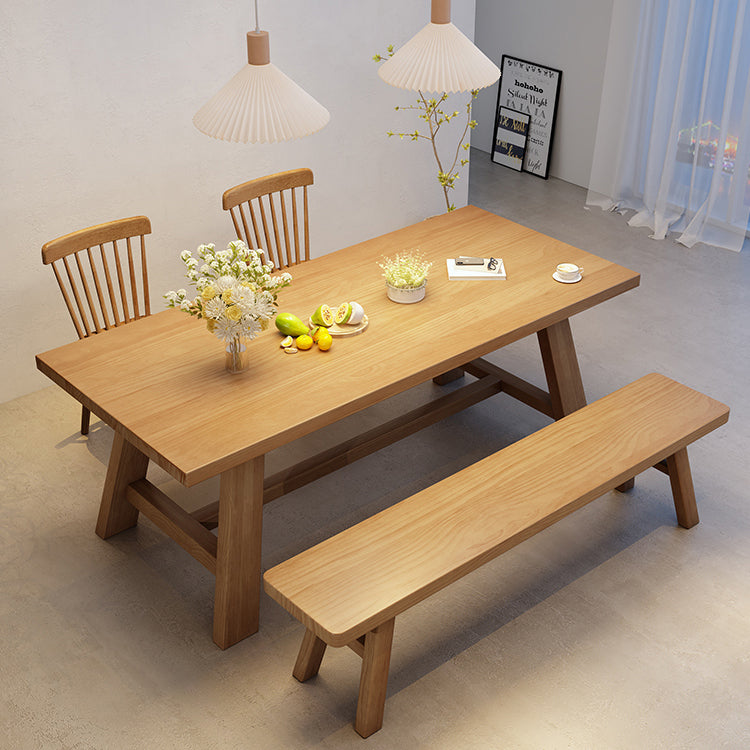 Industrial Style Dinette Table Rectangle Solid Wood Dinner Table in Brown