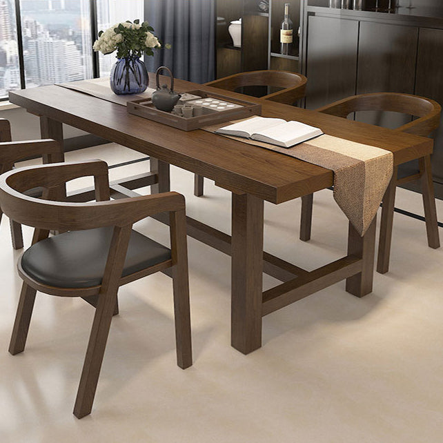 Industrial Dinette Table Rectangle Solid Wood Dinner Table in Brown