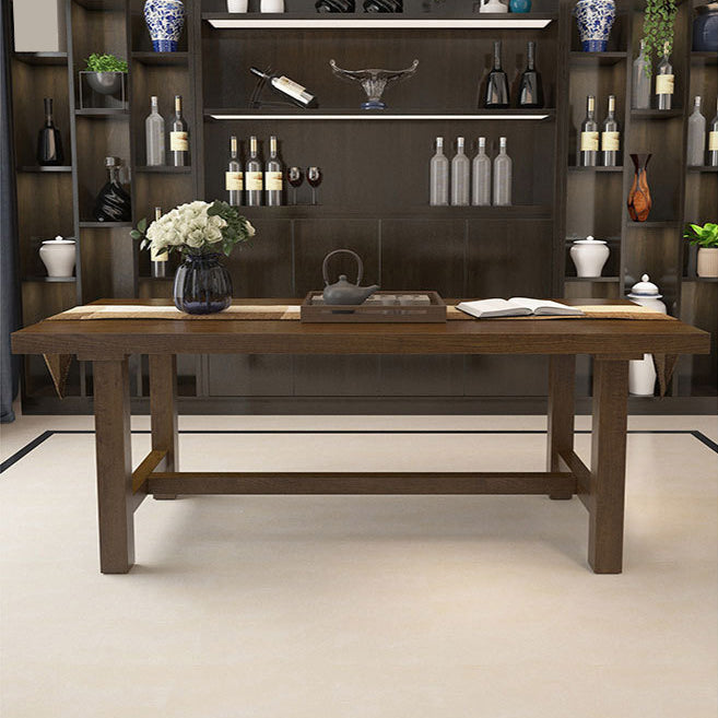 Industrial Dinette Table Rectangle Solid Wood Dinner Table in Brown