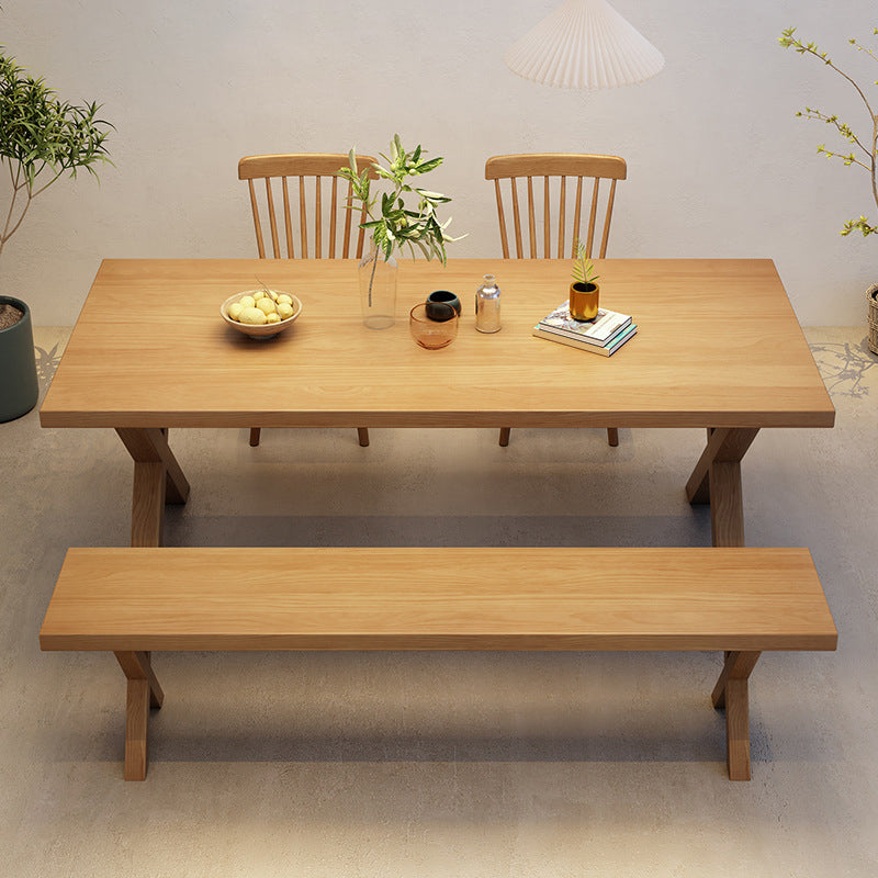 Industrial Dinner Table Rectangle Solid Wood Dinette Table in Brown