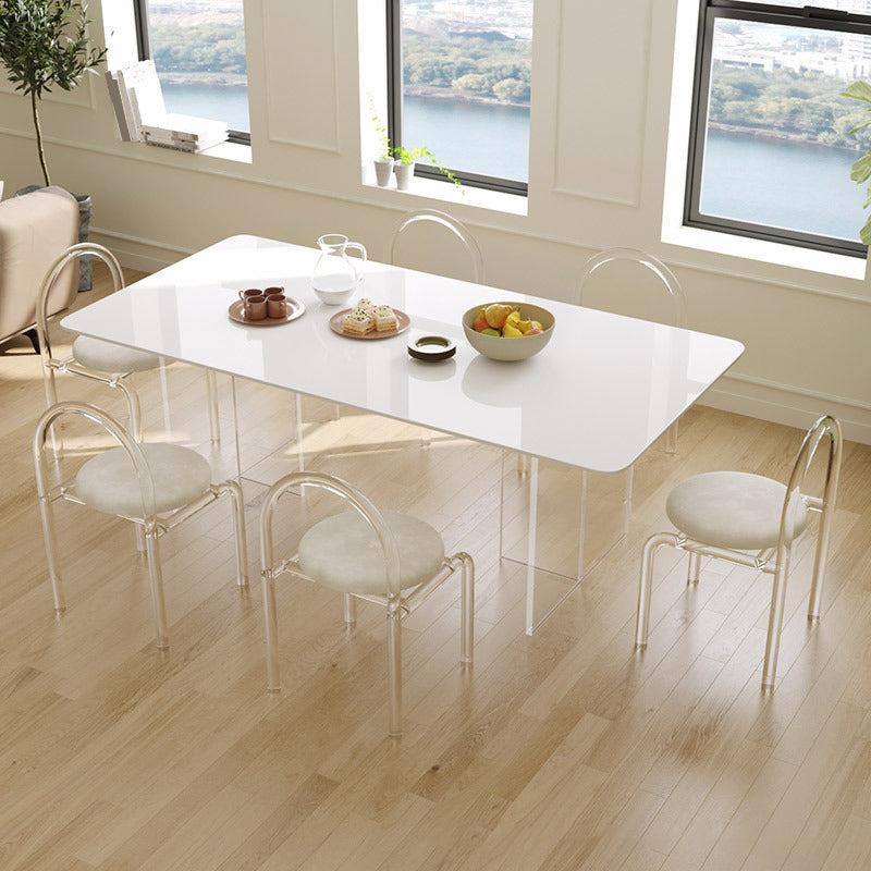 Simplicity Dinette Table Rectangle Stone Dinner Table in White