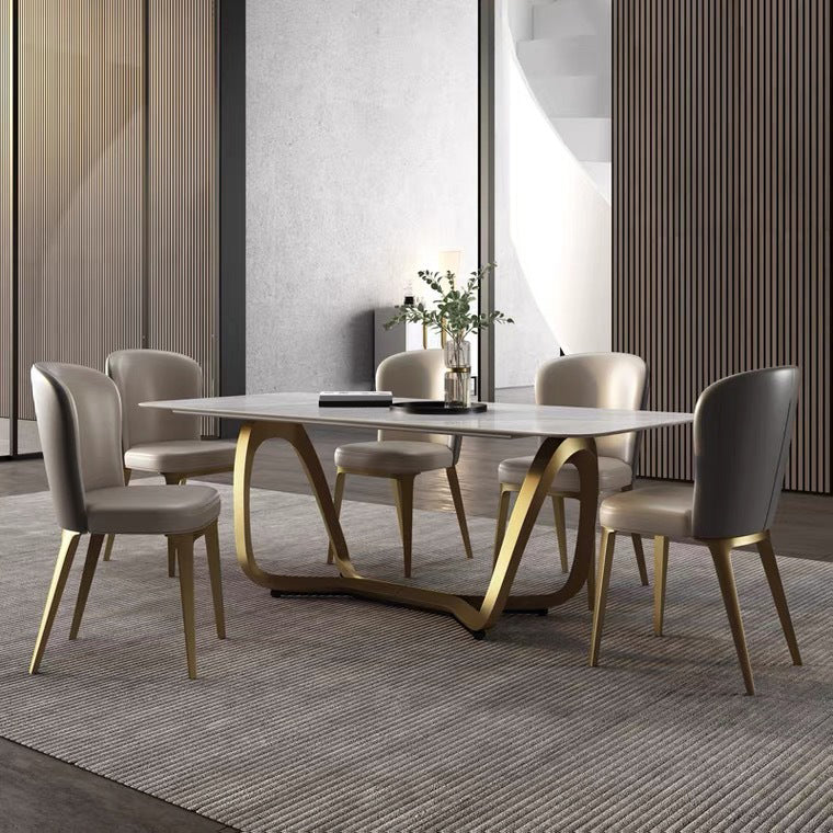Glam Style Dinner Table Stone Rectangle Dining Site Table in White