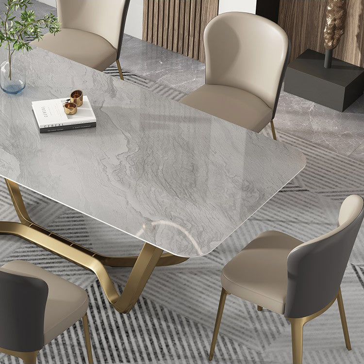 Glam Style Dinner Table Stone Rectangle Dining Site Table in White