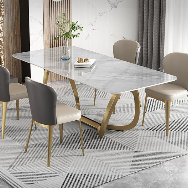 Glam Style Dinner Table Stone Rectangle Dining Site Table in White